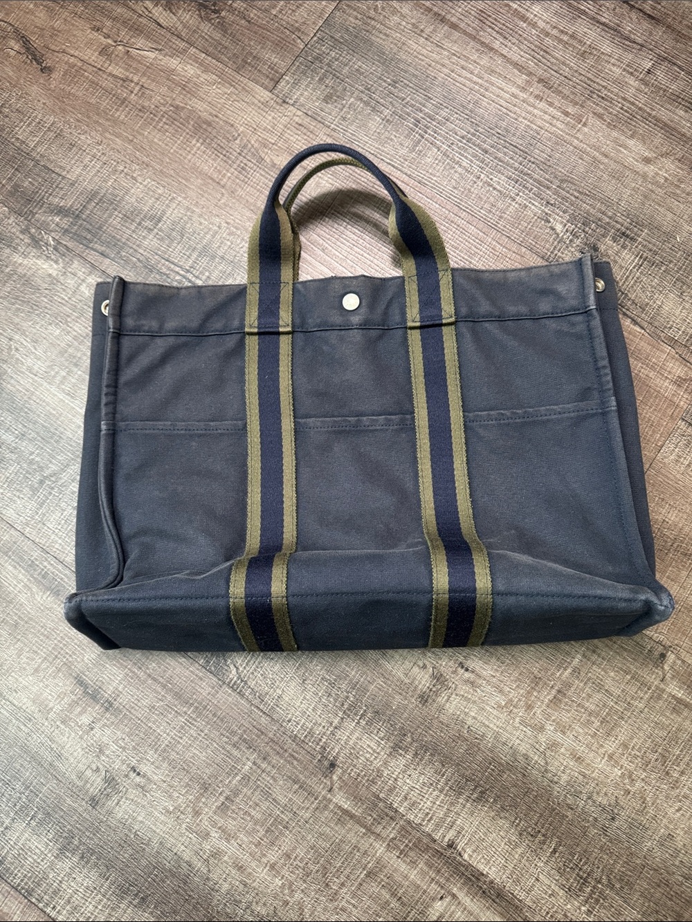 Hermès Fourre-Tout PM tote bag in navy blue and olive green